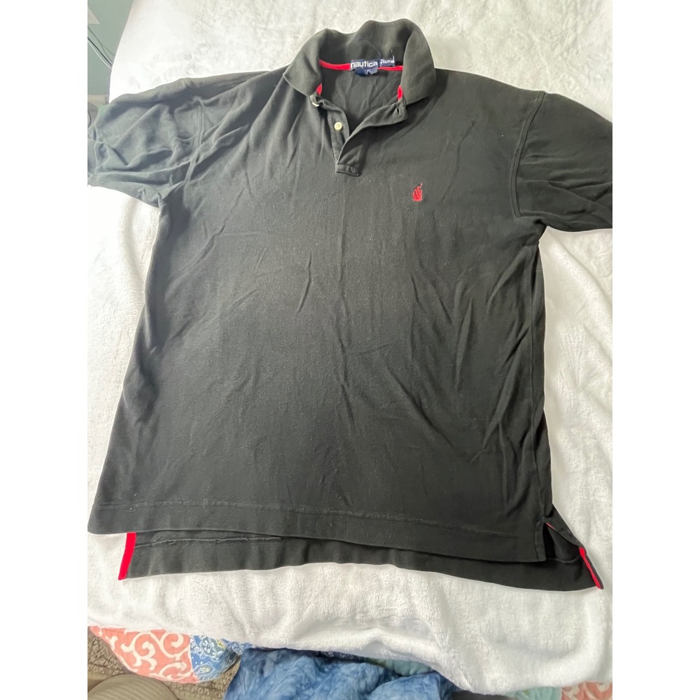Nautica Polo Shirt Mens XXL Black Excellent Cotton Red Sailboat Logo Short Slv